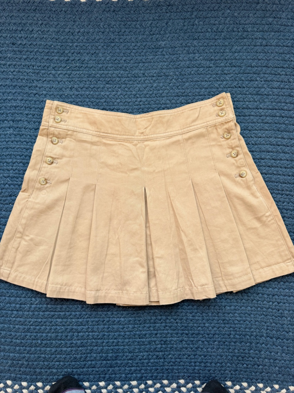 Ralph Lauren Khaki Pleated Mini Skirt with Side Button Detail